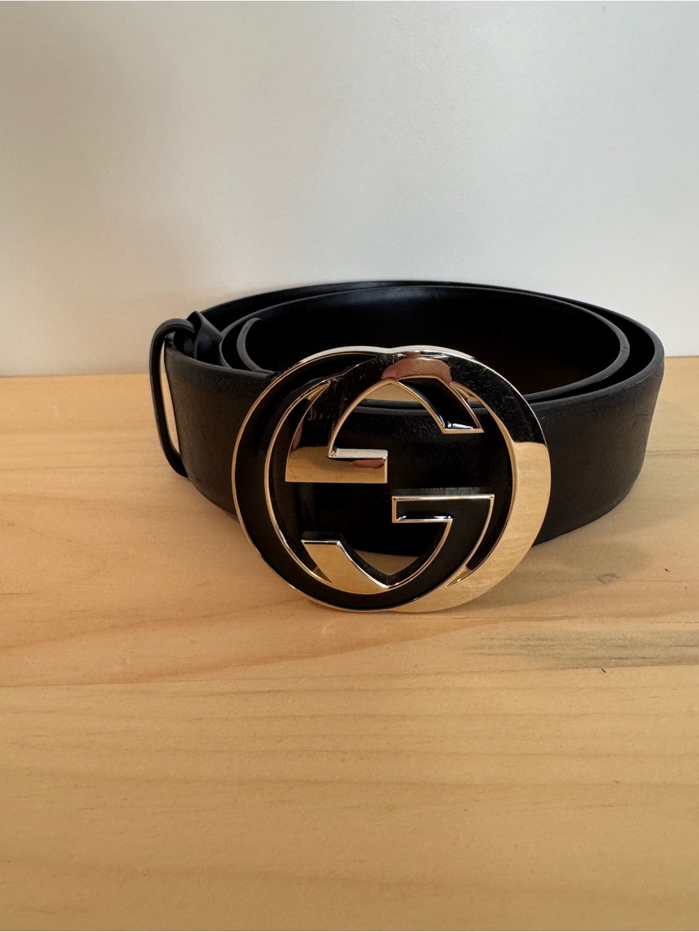 Gucci Black Leather Belt with Silver/Black Interlocking G Buckle